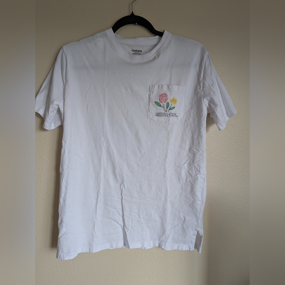Captivating White Arizona State T-Shirt with Floral Pocket Size S